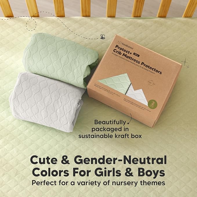 2-Pack Waterproof Crib Mattress Protector Cover Fitted - Quiet Baby Crib Mattress Pad Sheets, 52" x 28" Soft Quilted Cotton Baby Sheet, Machine Washable, Easy Fit, Durable (Sage/Mavy)