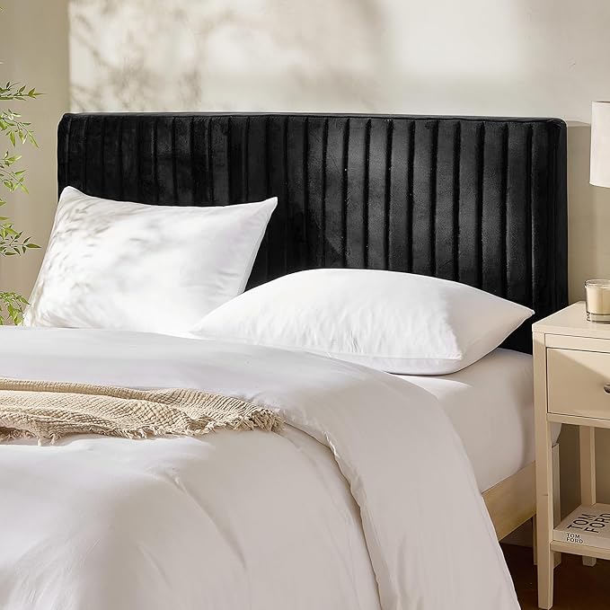Hearth & Harbor Queen Headboard Only, Floating Wall Mounted Headboard Queen Size, Easy Assemble Upholstered Peel and Stick Headboards, 3D Soundproof Bed Wall Panels, Velvet Stick on Headboards, Black