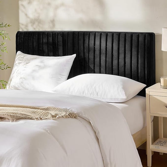 Hearth & Harbor Queen Headboard Only, Floating Wall Mounted Headboard Queen Size, Easy Assemble Upholstered Peel and Stick Headboards, 3D Soundproof Bed Wall Panels, Velvet Stick on Headboards, Black