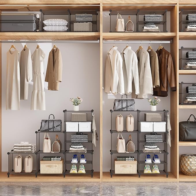AWTATOS Closet Organizer 8 Cube Storage Shelves Clothes Organizers Stackable Cubby Shelving for Closet Bedroom Living Room Grey