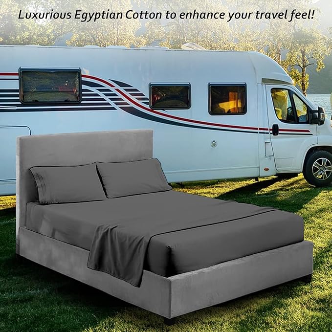 Rajlinen RV Camper King RV Camper Sheet Set (72x80) – 100% Egyptian Cotton, Soft & Cooling, 16” Deep Pocket Fitted Sheet, Luxury Hotel Quality Bedding for RVs, Campers & Motorhomes (Dark Grey Solid)