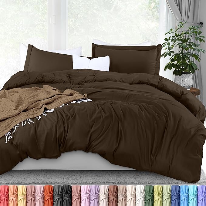 Utopia Bedding Duvet Cover Queen Size - 3 Piece with Zipper Closure - 1 Comforter Cover 90X90 Inches & 2 Pillow Shams 20X26 Inches (Brown) Comforter Not Included
