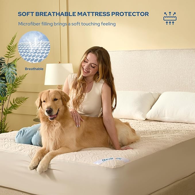 BEDLORE 2 Pack Waterproof Mattress Protector, Twin Size Mattress Pad with Deep Pocket 6"-15" Depth, Soft Breathable Bed Mattress Cover for Bedroom, College Dorm (Beige)