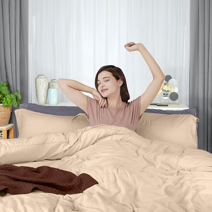 Utopia Bedding Duvet Cover King Size - 3 Piece with Zipper Closure - 1 Comforter Cover 104X90 Inches & 2 Pillow Shams 20X36 Inches (Beige) Comforter Not Included