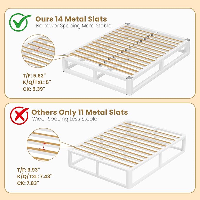 10 Inch Full Size Bed Frame with Rounded Corner and Squeak Free U-Slot Design, Metal Platform Bed Frames 6 Non-Slip Guards, 3500lbs Heavy Duty Steel Slat Support, No Box Spring Needed, White