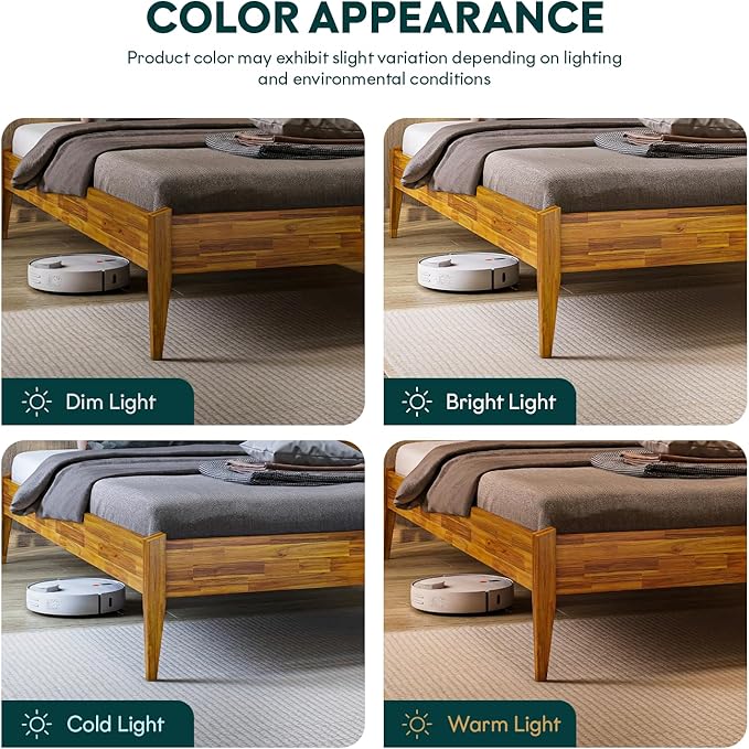 Bme Dinkee 15 Inch Signature Bed Frame Without Headboard - Modern & Minimalist Style with Acacia Wood - 12 Strong Wood Slat Support - Easy Assembly - No Box Spring Needed - Caramel, Full