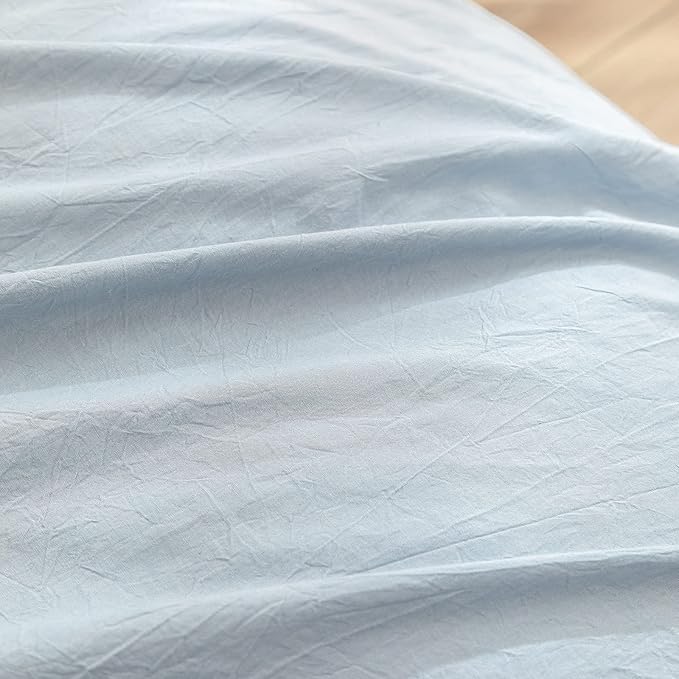 BESTOUCH Duvet Cover Set 100% Washed Cotton Linen Feel Super Soft Comfortable Chic Lightweight 3 PCs Home Bedding Set Solid Cornflower Blue Oversized Full