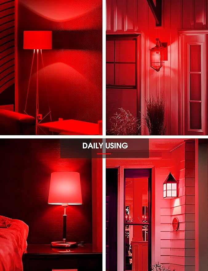 L LOHAS LED Red LED Light Bulbs, A19 9W (60W Equivalent) Christmas Red Colored Light Bulb Indoor, E26 Base, Non-Dim, 4 Pack