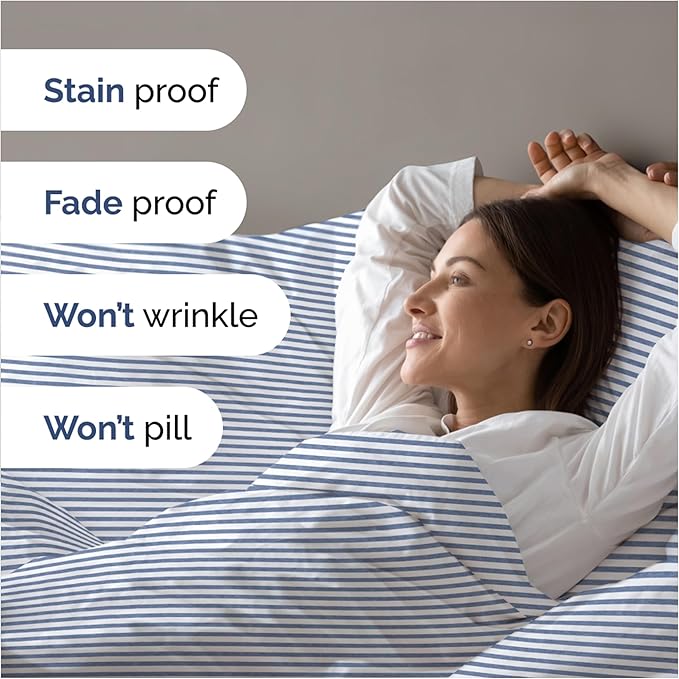 Duvet Cover Full Size Set - Extra Soft Full Duvet Cover 80" x 90" with 2 Pillow Shams - Hotel Luxury, Easy Care & Fade Free with Zipper Closures & Ties - All Season, Comfy & Breathable (Blue Stripes)