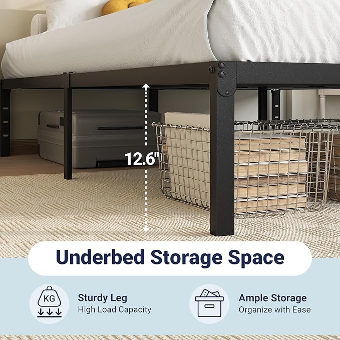 Allewie King Size Bed Frame, 14 inch Metal Platform Beds with Storage Space, No Box Spring Needed and Easy Assembly, Black