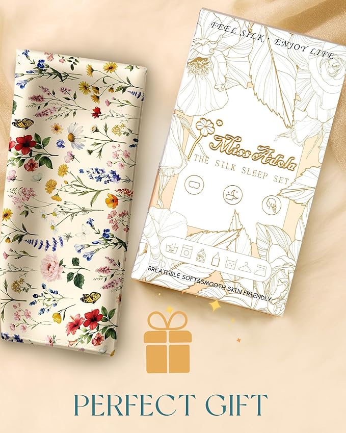 Miss Adola Silk Body Pillow Cover with Zipper - 20x54 Inch Silk Long Pillow Case for Women Ladies Adults Soft Bed Decorative Cute Boho Large Body Pillowcase Sham for Hair and Skin, Vintage Flower