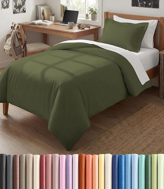 Duvet Cover Twin/Twin XL Size Set - Extra Soft Twin/Twin XL Duvet Cover 68" x 90" with 1 Pillow Sham - Hotel Luxury, Easy Care, Fade Free w/ Zipper Closures & Ties - Comfy & Breathable (Sage Green)