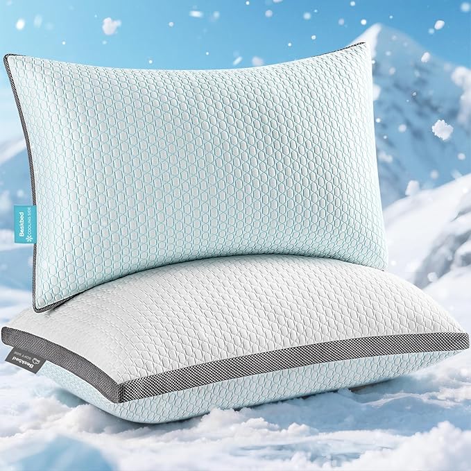 Cooling Pillows Queen Size Set of 2, Shredded Memory Foam Pillows 2 Pack, Bed Pillow for Hot Sleepers Adjustable Firm Pillow for Side, Back and Stomach Sleepers, Machine Washable