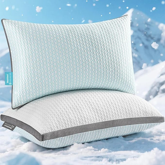 Cooling Pillows Queen Size Set of 2, Shredded Memory Foam Pillows 2 Pack, Bed Pillow for Hot Sleepers Adjustable Firm Pillow for Side, Back and Stomach Sleepers, Machine Washable