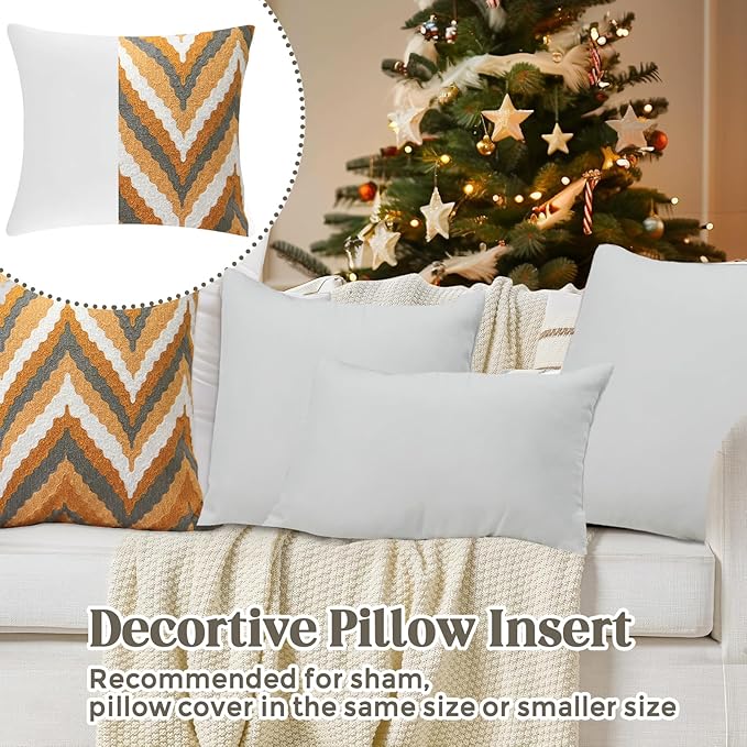 Bafode Throw Pillow Inserts 20'' x 12'' Set of 2, Down Feather Decorative Pillows, Luxury White Throw Pillows for Couch, Sofa, Bed and Cushion