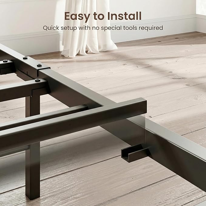 LIKIMIO Queen Bed Frame, Storage Headboard with Charging Station, Solid and Stable, Noise Free, No Box Spring Needed, Easy Assembly (Walnut and Beige)