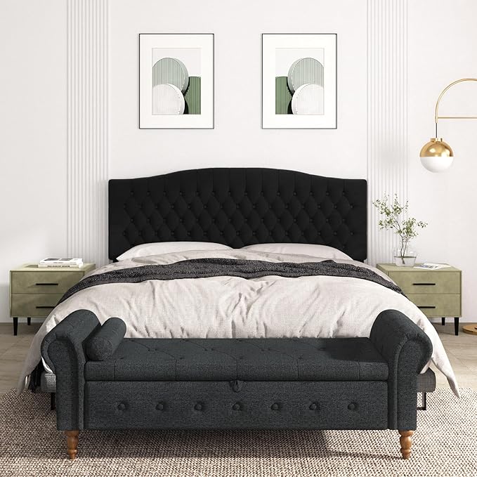 Befurtori King Headboard Only, Upholstered Headboard King for Adjustable Bed Velvet Tufted Wall Mounted Head Board with Solid Wood Legs Head Board, Black