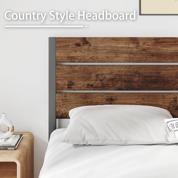 Fluest Full Bed Frame with Headboard and Footboard, Metal Full Bed Frame with Under Bed Storage, All-Metal Support System, No Box Spring Needed, Easy Assembly,Rustic Brown