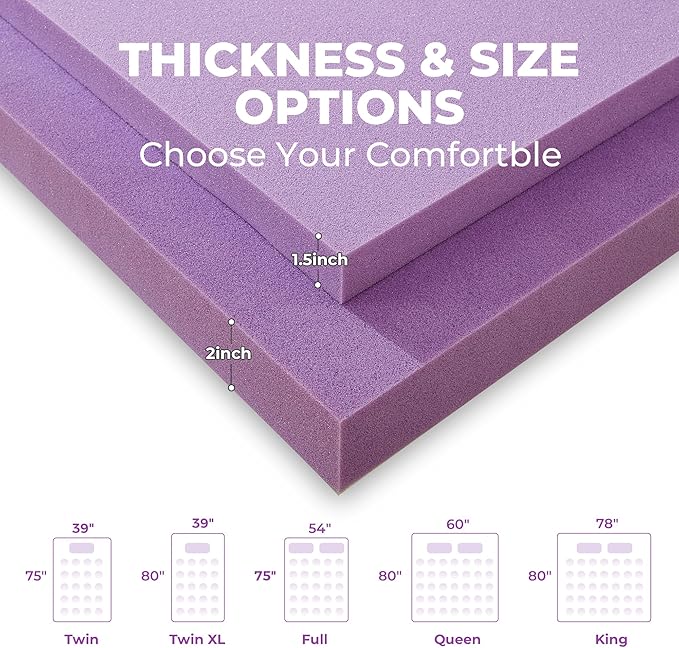 BDEUS Mattress Topper Twin XL, 2 Inch Gel Memory Foam Mattress Topper College Dorm Ventilated Soft Mattress Pad, Bed Topper, CertiPUR-US Certified