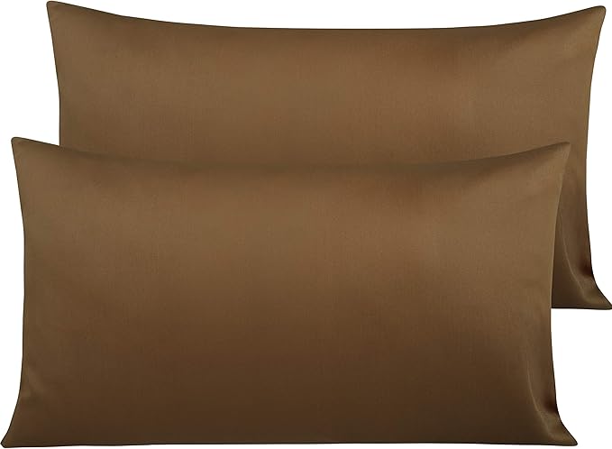 NTBAY Egyptian Cotton King Pillowcases - Set of 2, 500 Thread Count Cotton Pillowcases - Soft and Breathable Envelope Closure Pillow Cases - 20x36 Pillow Covers for Bed, Brown