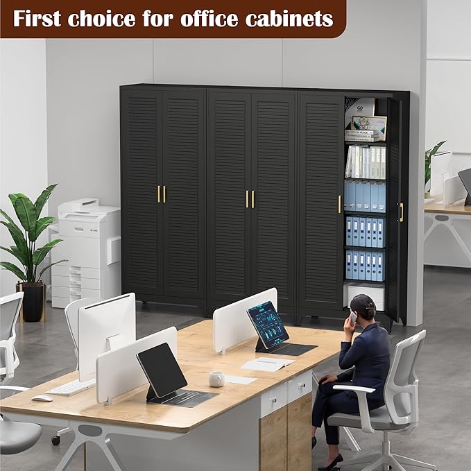SteeLoong Kitchen Pantry Cabinet,75" Metal Storage Cabinet with Doors and 5 Adjustable Shelves,Black Tall Locker Organizer Steel Garage Cabinets for Tool,File Cabinet for Office,Kitchen,Garage,School