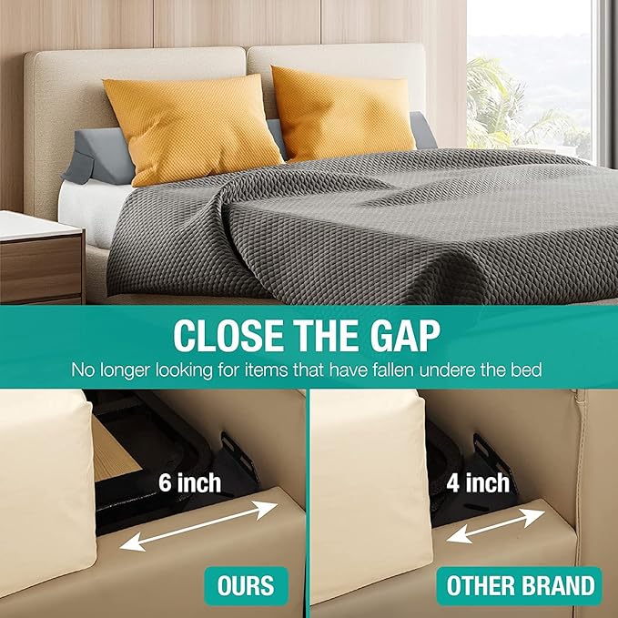 Vekkia Cal King Size Bed Wedge Pillow/Headboard Pillow Mattress Wedge Gap Filler,Close Gap (0-6") Between Headboard and Mattress （Gray 72"x10"x6"）
