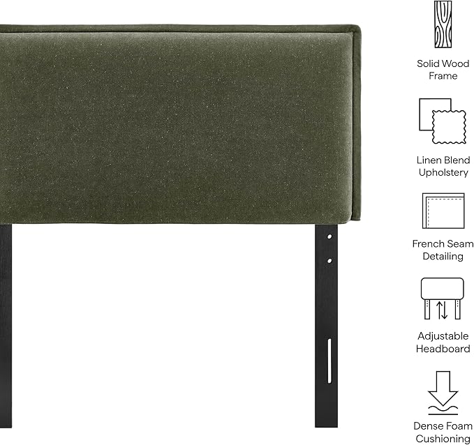 Modway Camille Twin Size Upholstered Linen Blend Headboard with Removable Slipcover – in Sage - Padded Pillow Style Headboard with Adjustable Mounting for Twin Beds