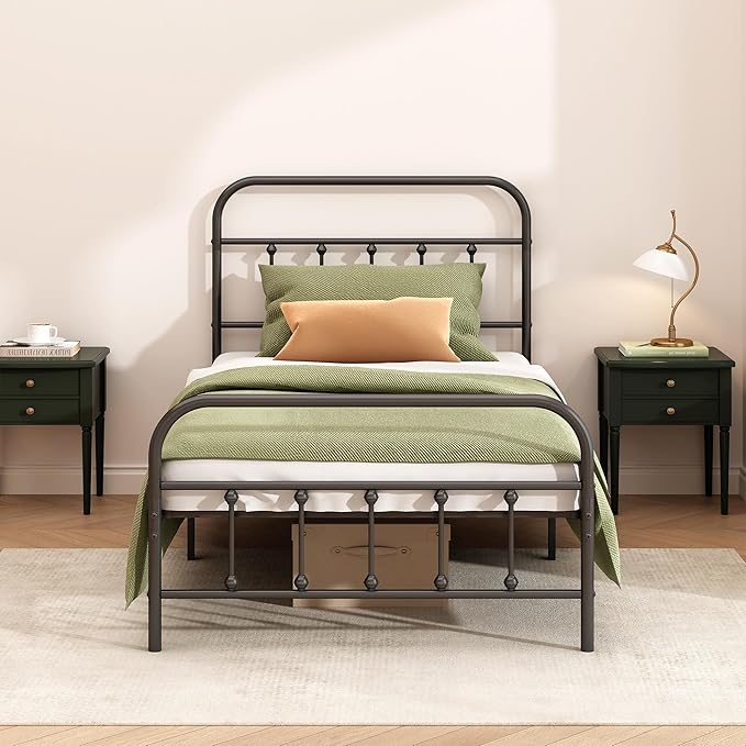 Kujielan Metal Bed Frame - Structurally Stable Heavy Duty Steel Slat Supported Twin Bed Frames,No Box Spring Needed for Easy Removal and Transport.