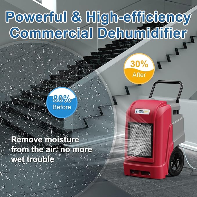 ALORAIR 180 PPD Commercial Dehumidifier with Pump, LGR Technology, Heavy-duty for Water Damage Restoration, Flood Cleanup and Basements, 6-Year Warranty, Storm Pro (Red)