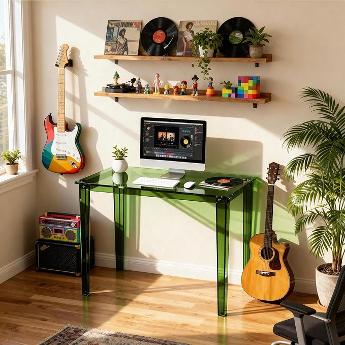 Acrylic Desk, Clear Modern Writing Table for Home Office (Green, Small)