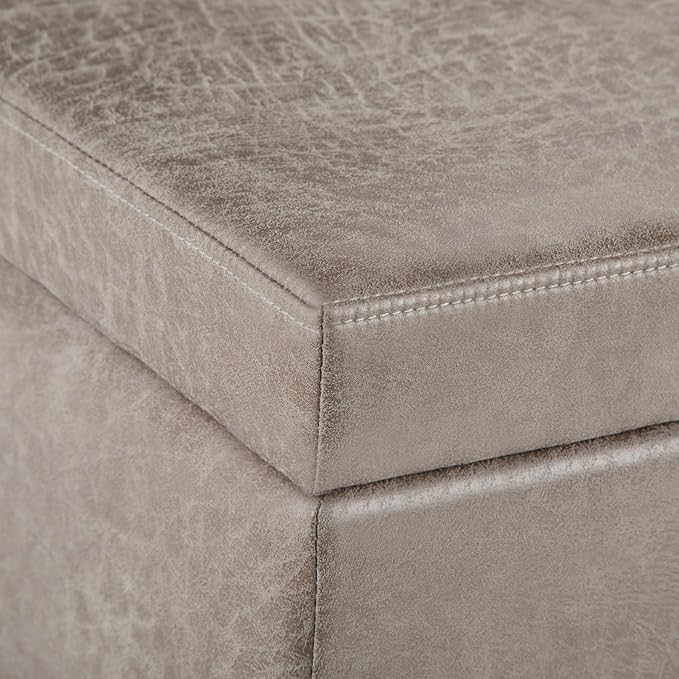 SIMPLIHOME Avalon Storage Ottoman Bench - 48" Wide x 16" High Upholstered Vegan Leather Rectangular Lift-Top Ottoman in Distressed Grey Taupe, Contemporary Bench for Living Room with High-Density Foam