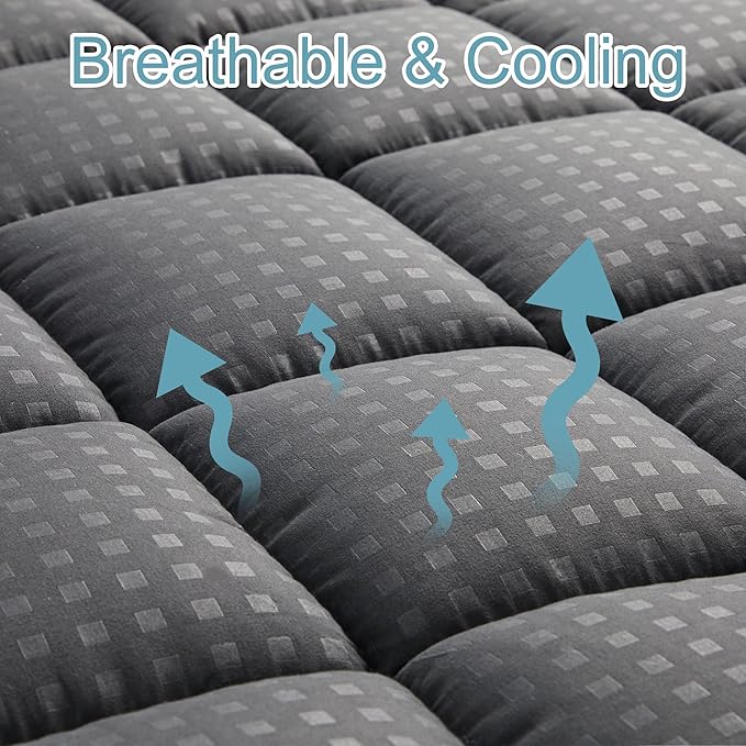 HYLEORY Full XL Mattress Pad Quilted Fitted Mattress Protector Cooling Pillow Top Mattress Cover Breathable Fluffy Soft Mattress Topper with 8-21" Deep Pocket, Dark Grey