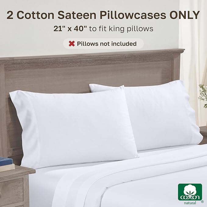California Design Den Luxuriously Soft 600 Thread Count 100% Cotton King Size White Pillowcase Set of 2, Fits King Pillows