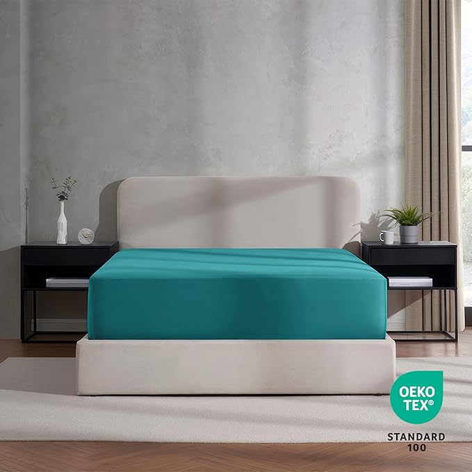 Nestl 2 Pack Teal Fitted Sheet Extra Deep Pocket, Hotel Luxury QueenFitted Sheet Only Easily Fits 18 to 24 Inch Mattress, Super Soft, Wrinkle-Free and Breathable with Corner Straps
