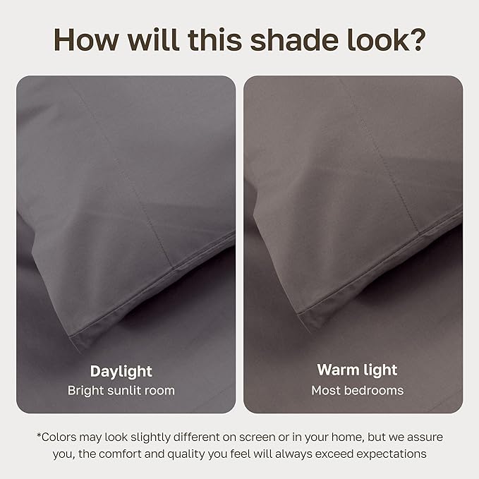 California Design Den 100% Egyptian Cotton King Pillow Cases Set of 2 - Crisp Percale Feel, Soft & Breathable King Pillowcases Cotton Set - Grey
