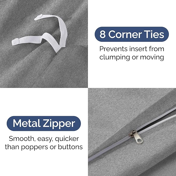 Duvet Cover Full Size Set - Extra Soft Full Duvet Cover 80" x 90" with 2 Pillow Shams - Hotel Luxury, Easy Care & Fade Free with Zipper Closures & Ties - Comfy, Cozy and Breathable (Heathered Grey)