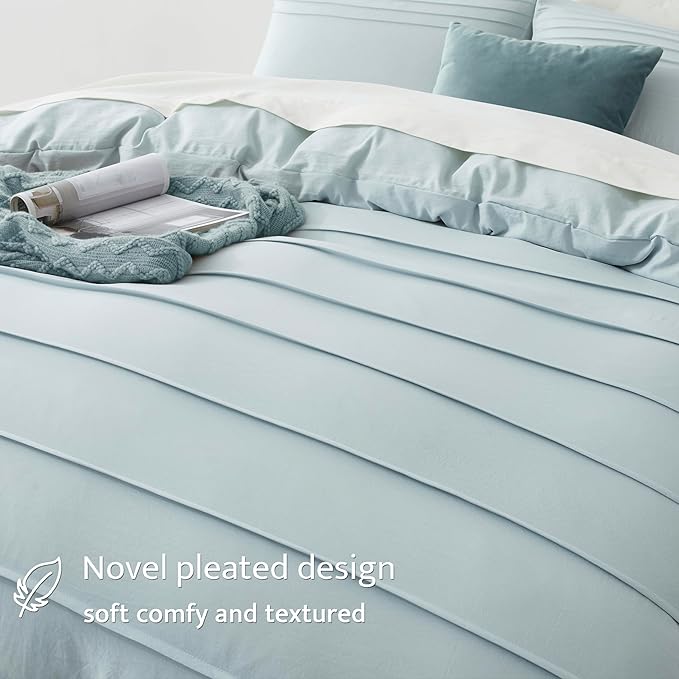 Oli Anderson Cornflower Blue Duvet Cover Queen Size - Pleated Queen Duvet Cover, 3PCS Soft and Breathable Textured Bedding Set with Zipper Closure(Cornflower Blue,90"x90")
