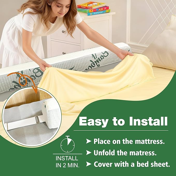 Baby Bed Bumpers for Toddlers with Adjustable Band, Foam Bed Guard Rail for Kids Bed Twin Full Queen King Size Bed, 1 Pack