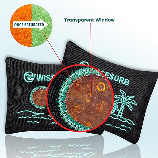 Wisesorb 100g x 5pcs Rechargeable Desiccant Packs, Reusable Car Dehumidifier Bags Color Indicating Silica Gel Packets Moisture Absorbers for Storage Bins, Suitcase, Safe, 3D Filaments, Electronics