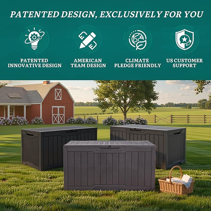YITAHOME 100 Gallon Large Outdoor Deck Box, Waterproof Resin Storage Box, Lockable Indoor Outdoor Storage Container for Patio Furniture Cushions, Pool Accessories, Garden Tools, Black