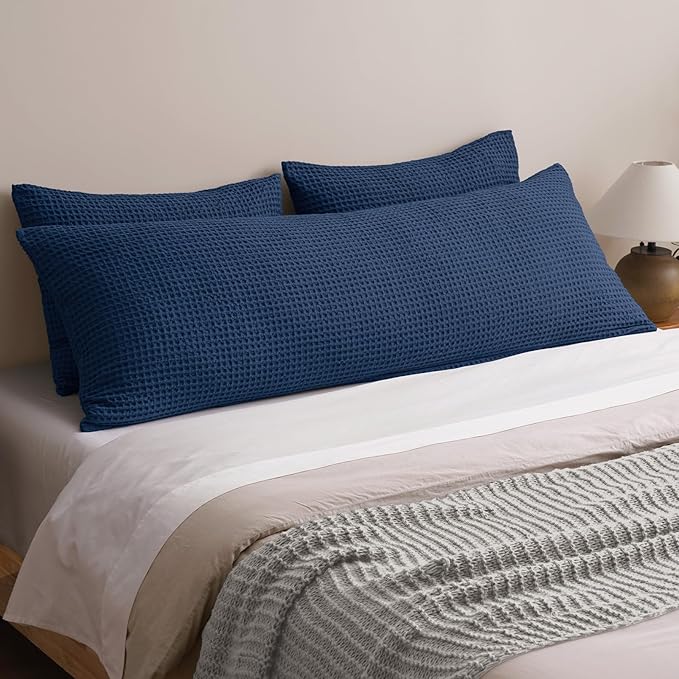 PHF Ultra Soft Waffle Weave Body Pillowcase with Zipper, No Insert, 1Pack 20" x 54" Pillow Sham, Breathable & Skin-Friendly Body Pillow case, Stylish Decorative Bed Pillow Cover, Navy Blue/Dark Blue