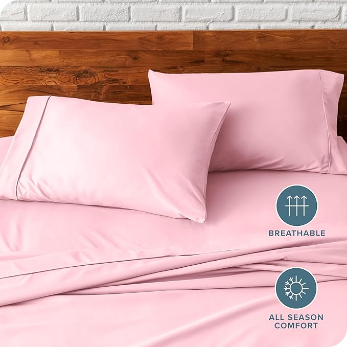 Bare Home Microfiber Pillow Cases - Standard/Queen Size Set of 2 - Cooling Pillowcases - Double Brushed - Light Pink Pillowcases 2 Pack - Easy Care (Standard Pillowcase Set of 2, Light Pink)
