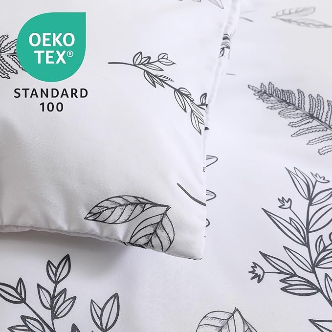 MUXHOMO Duvet Cover Full Size, Reversible Floral White Duvet Cover Set with Zipper Closure, 3 Pieces Botanical Patterns Soft Microfiber Bedding Set with 4 Ties
