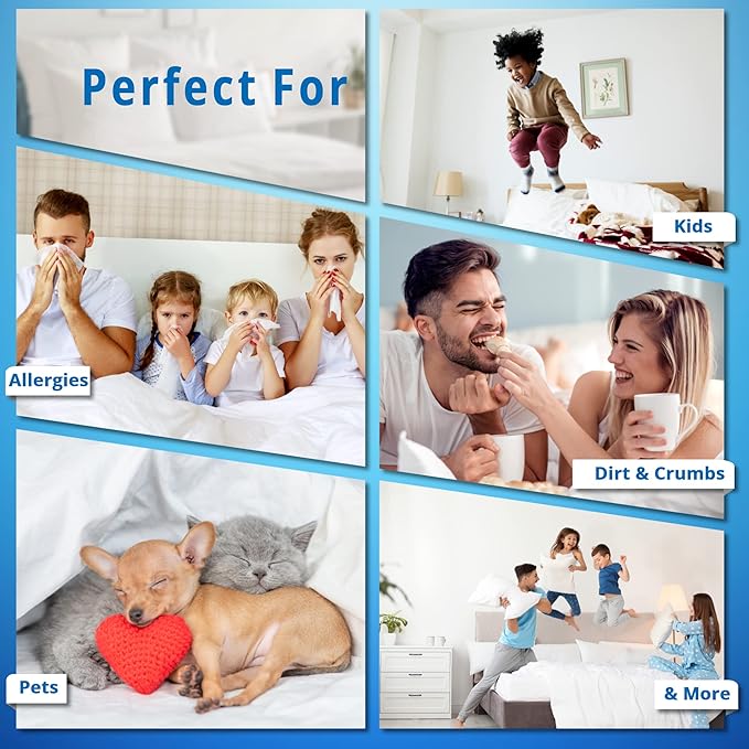 National Allergy Premium 100% Cotton Zippered Pillow Protector - Standard Size - White - 4 Pack - 300 Thread Count - Hypoallergenic Bed Pillowcase with Zipper - Breathable Encasement Cover