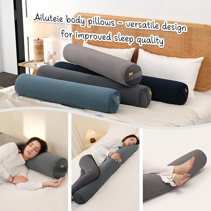 Body Pillow for Adults,Long Round Pillow,Big Cylindrical Pillow,Large Full Bolster Pillows for Side Sleepers (Charcoal Gray, 47.24"*7.87")