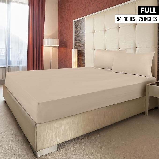 Utopia Bedding Fitted Sheet - Pack of 2 Bottom Sheets - Soft Brushed Microfiber - Deep Pockets, Shrinkage & Fade Resistant - Easy Care (Full, Beige)