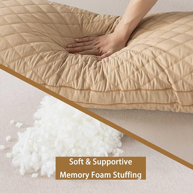 WhatsBedding Memory Foam Body Pillow for Adults, Long Pillow for Sleeping, Full Body Pillow for Bed - Dark Beige Quilted