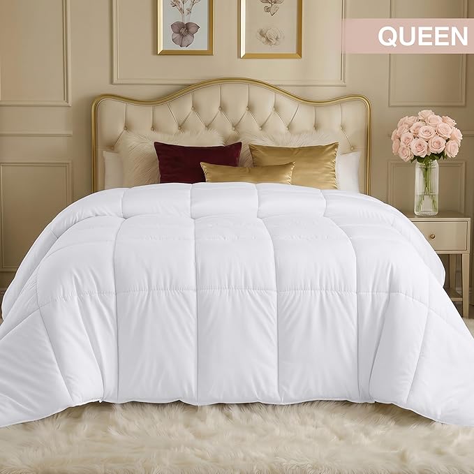 Utopia Bedding Comforter Queen Size 88 x 88 Inches White, All Season Duvet Insert, Down Alternative Box Stitched Bed Comforter with Corner Tabs, Machine Washable