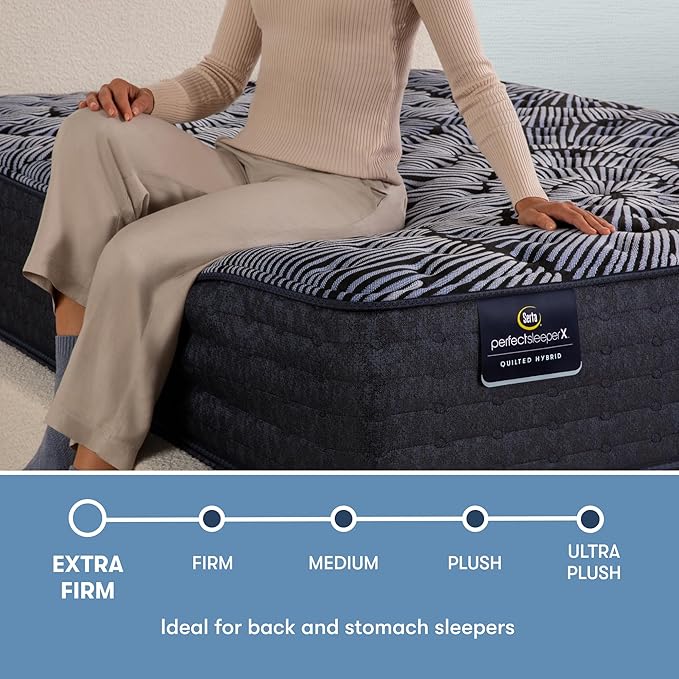 Serta Perfect Sleeper X - Excelled 13.75" Extra Firm Full Quilted Hybrid Mattress - 5 Support Zones and Cooling Tech for a Restorative Sleep - 100 Night Trial, CertiPUR-US Certified