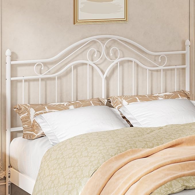 Elephance Headboard for King Size Bed Frame, Vintage Platform Bed Metal Headboard Only, Height Adjustable, Sturdy and Stable, King Size, Easy Assembly, White